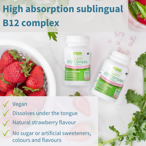 Super B12-Complex 1000mcg, Sublingual Vitamin B12 Melt, High Absorption Methylcobalamin, Adenosylcobalamin & Hydroxocobalamin, 180 tablets