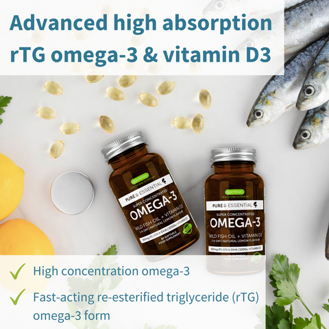 Pure & Essential Concentrated Omega-3 Fish Oil & Vitamin D3 1000iu, 660mg Omega-3 EPA & DHA, 1-a-day, 60 softgels