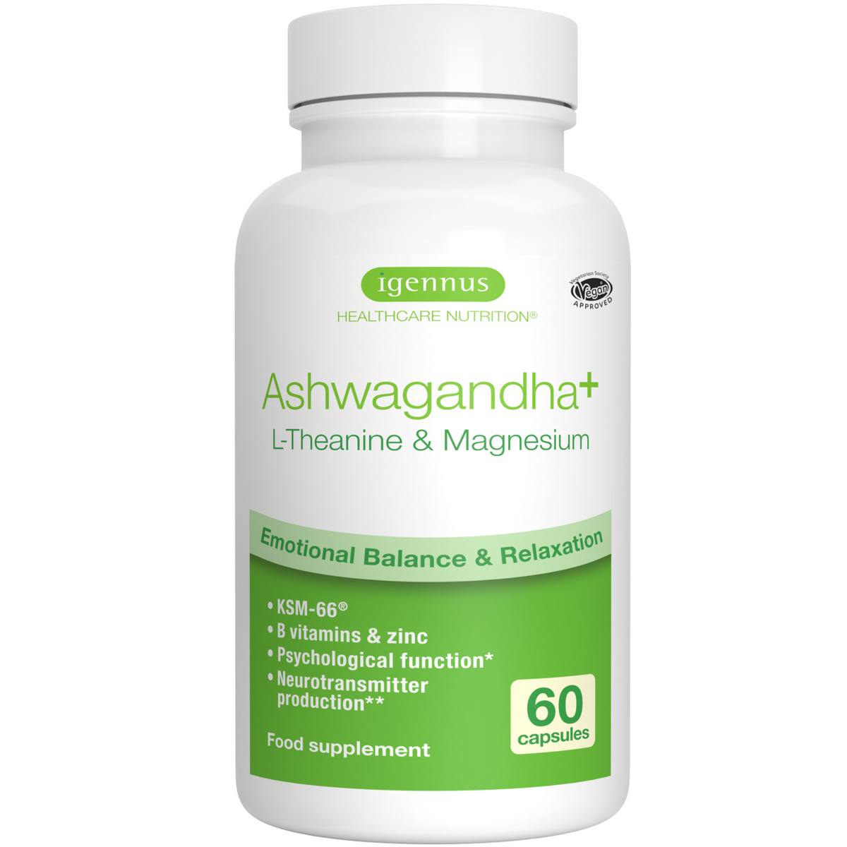 Ashwagandha+ LTheanine & Magnesium, Adaptogen Complex With KSM66, Zi