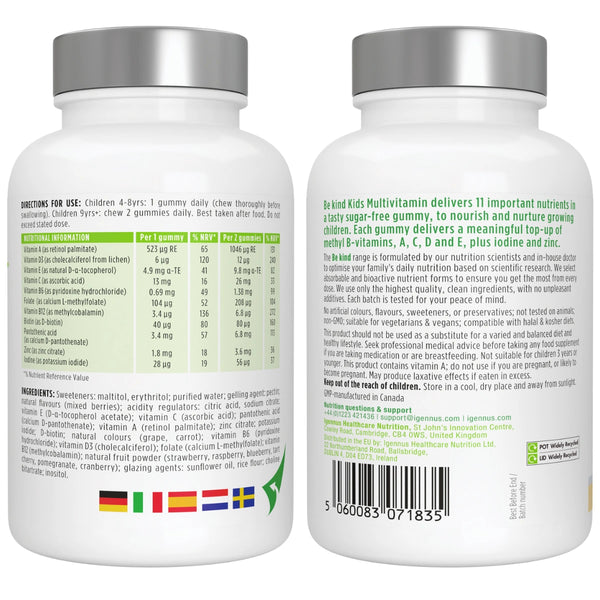 Two bottles of Kids Multivitamin with labels on a white background