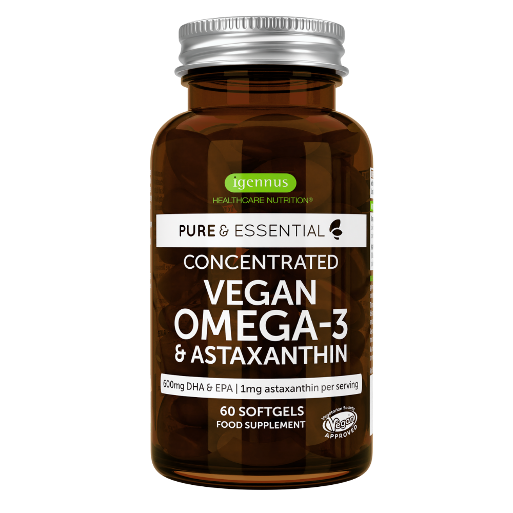 Pure Essential Vegan Omega-3 DHA EPA 600mg Astaxanthin – Igennus  Healthcare Nutrition