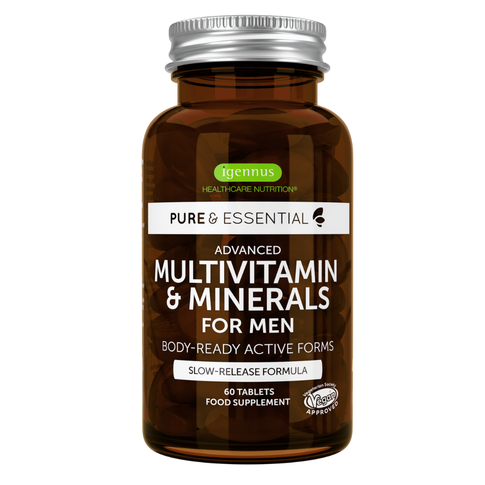 Methylated Multivitamin & Minerals For Men Enhanced with Lycopene, Vitamin D, B6 & B12, Slow Release, Pure & Essential, 60 Tablets
