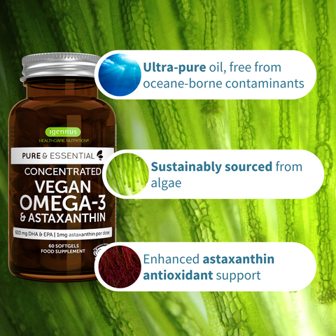 Pure & Essential Vegan Omega-3 DHA & EPA 600mg & Astaxanthin