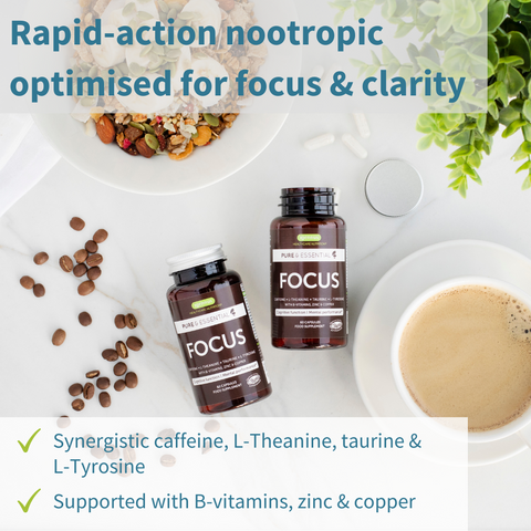 Pure & Essential Focus - With Caffeine, Brain Boosting Amino Acids, B-vitamins, Zinc & Copper - 60 capsules