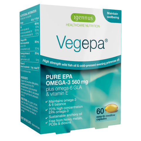 Vegepa - fish oil with evening primrose oil, high strength omega-3 EPA & omega-6 GLA, 60 softgels