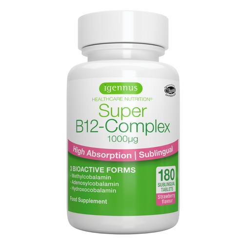 Super B12-Complex 1000mcg, Sublingual Vitamin B12 Melt, High Absorption Methylcobalamin, Adenosylcobalamin & Hydroxocobalamin, 180 tablets
