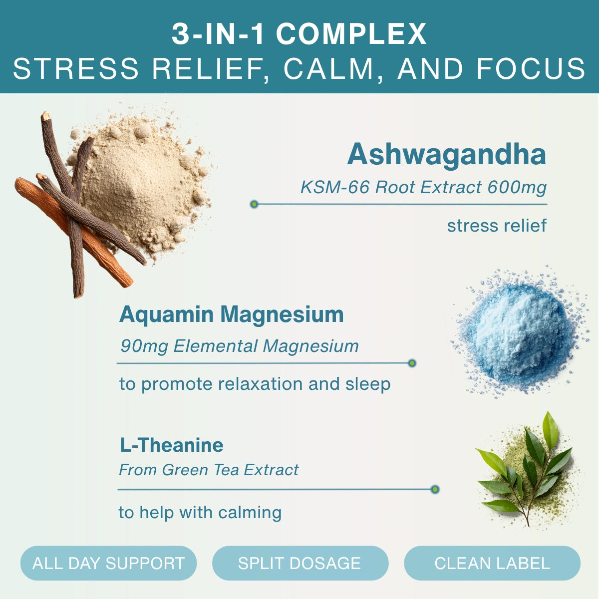 Ashwagandha KSM-66 L-Theanine & Magnesium, Adaptogen Complex