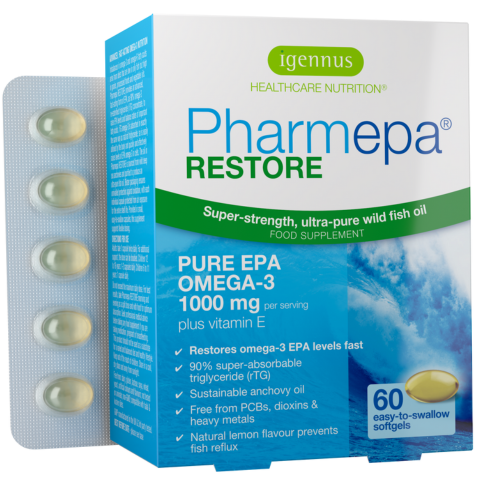 Pharmepa RESTORE - 1000mg Pure EPA Omega-3 Fish Oil, High Absorption rTG Omega-3, Lemon Flavour, 60 Softgels