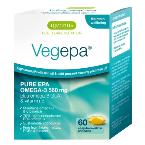 Vegepa - Fish Oil with Evening Primrose Oil, High Strength Omega-3 EPA & Omega-6 GLA, 60 Softgels