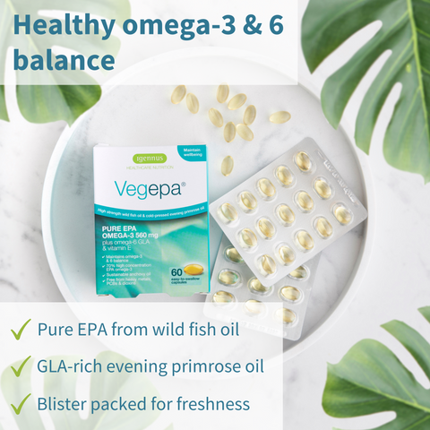 Vegepa - Fish Oil with Evening Primrose Oil, High Strength Omega-3 EPA & Omega-6 GLA, 60 Softgels