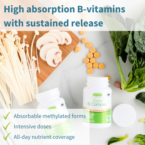 Methylated Super B-Complex, Vitamin B Complex with Vitamin C & Methylfolate, Sustained Release, 60-180 Tablets