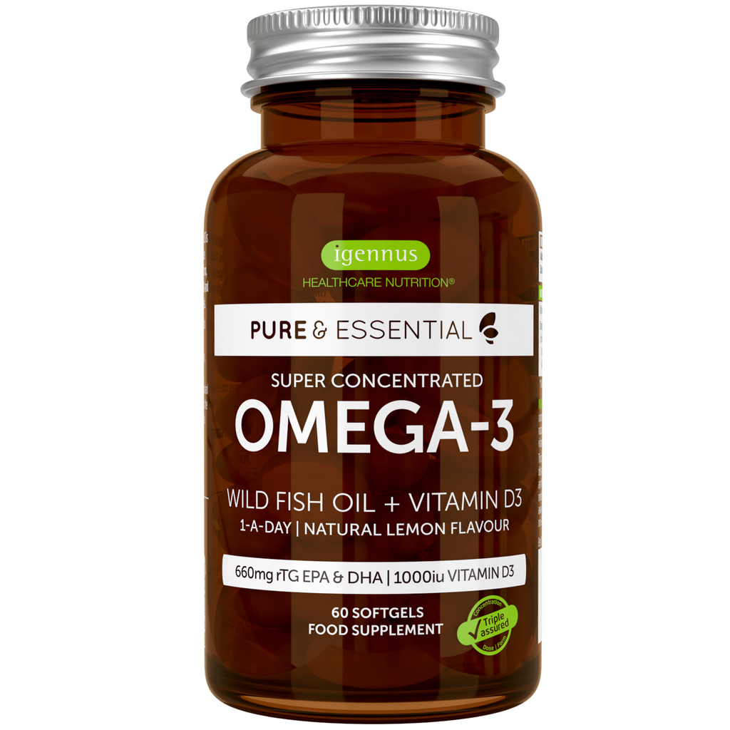 Pure & Essential Concentrated Omega-3 Fish Oil & Vitamin D3 1000iu, 660mg Omega-3 EPA & DHA, 1-a-day, 60 softgels