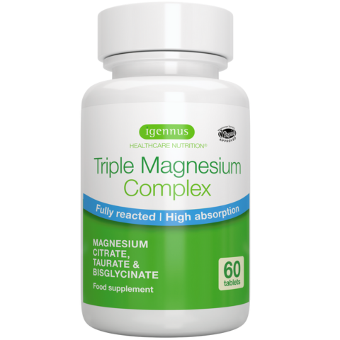 Triple Magnesium Complex, Fully Reacted and Chelated Magnesium Citrate, Bisglycinate & Taurate, Vegan, 60-180 Tablets