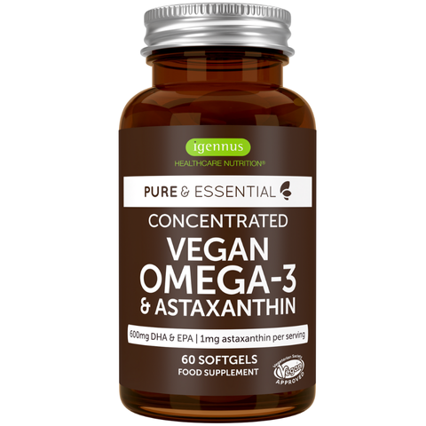 Vegan Omega-3 DHA & EPA 600mg & Astaxanthin, 60-180 Softgels