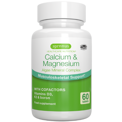 Calcium & Magnesium, High Absorption Algae Mineral Complex, Vitamin D3, K2 & Boron, Vegan, 60 Tablets