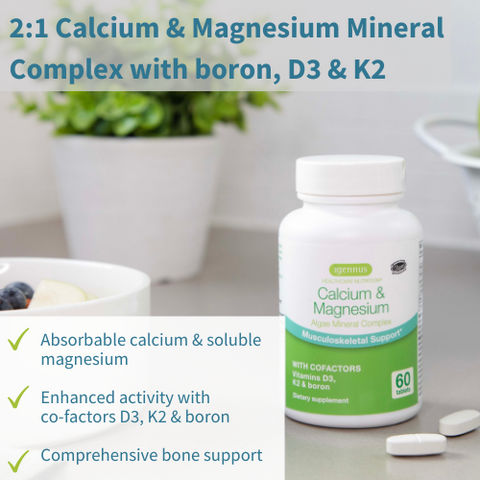 Calcium & Magnesium, High Absorption Algae Mineral Complex, Vitamin D3, K2 & Boron, Vegan, 60 Tablets