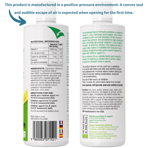 Liposomal Vitamin C 1000mg & Zinc, Liquid Immune Support