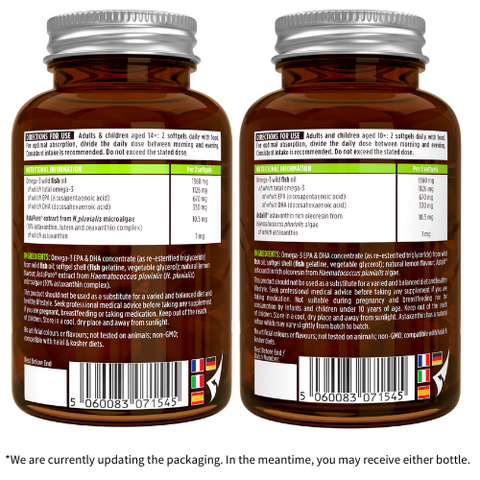 High Absorption Omega-3 Wild Fish Oil, 1000mg EPA & DHA rTG Triglyceride and Astaxanthin, Lemon Flavour, 180 Softgels