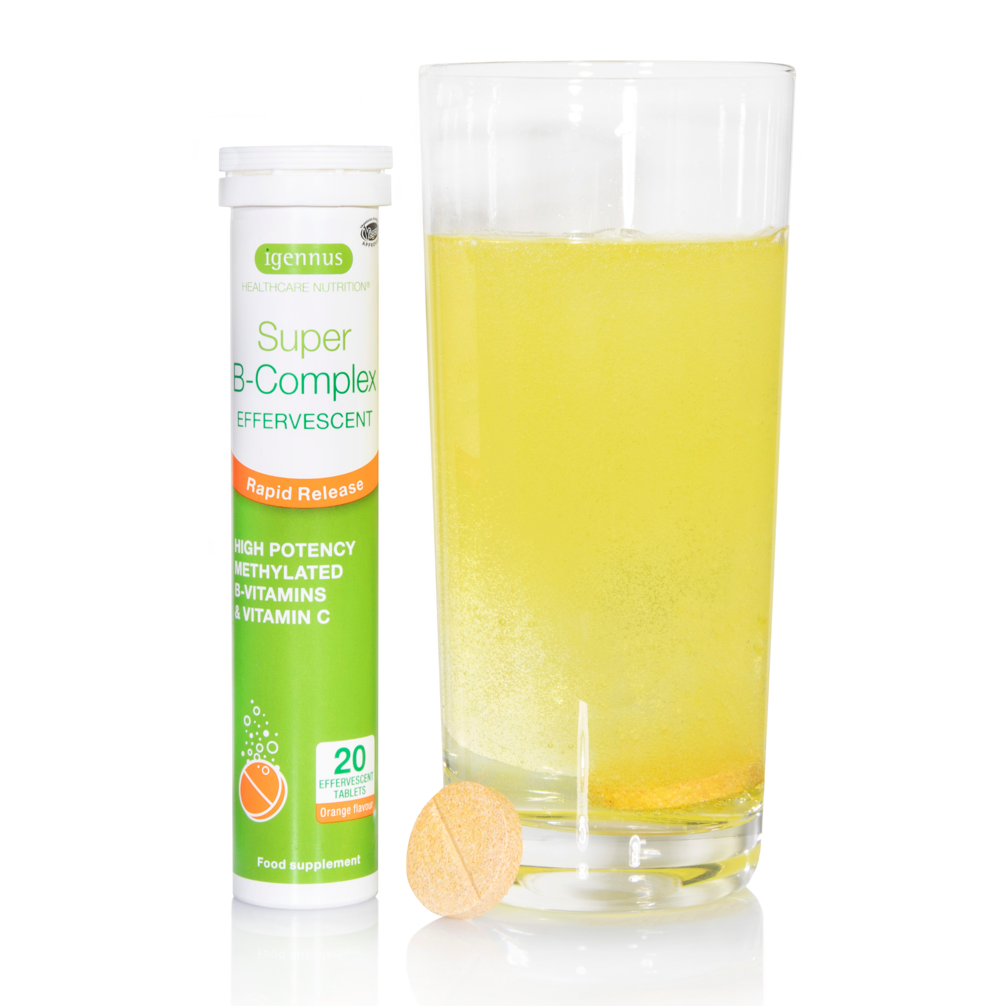 Super B-Complex Effervescent, Orange Flavour, 20 Tablets