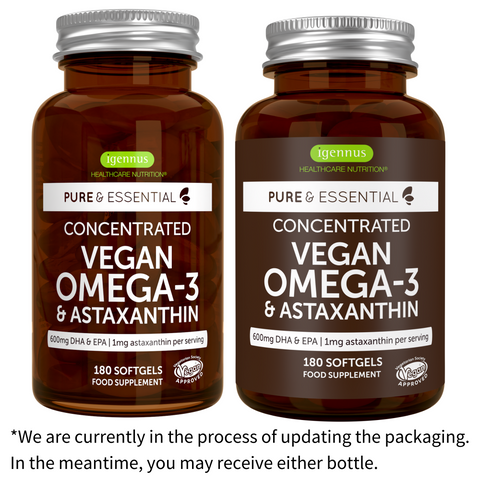 Vegan Omega-3 DHA & EPA 600mg & Astaxanthin, 60-180 Softgels