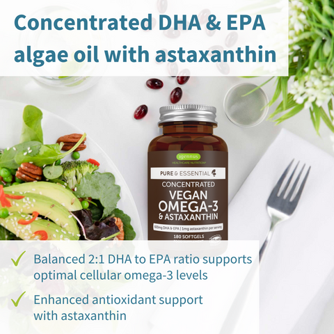 Vegan Omega-3 DHA & EPA 600mg & Astaxanthin, 60-180 Softgels