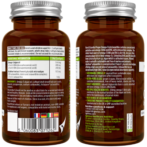 Vegan Omega-3 DHA & EPA 600mg & Astaxanthin, 60-180 Softgels