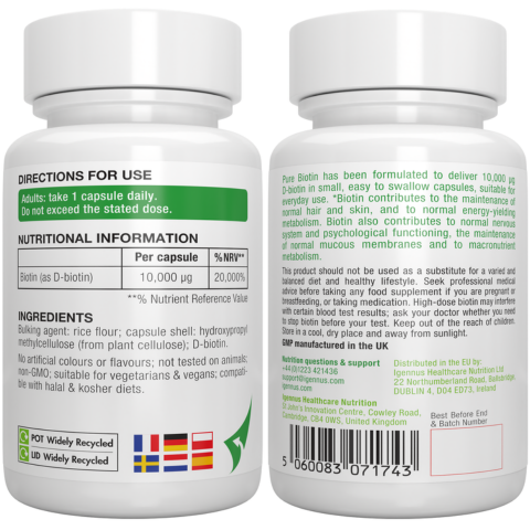 Pure Biotin 10,000mcg, 180 Capsules