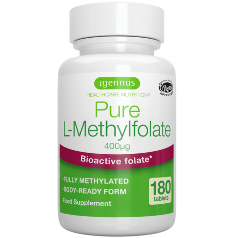 Pure L-Methylfolate 400mcg, Vegan & Clean Label, Methylated Form of Folic Acid 5-MTHF (Vitamin B9), 180 Small Tablets