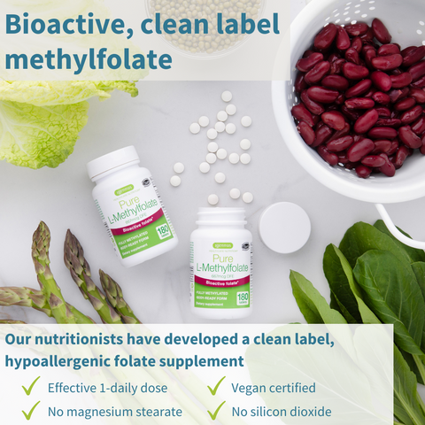 Pure L-Methylfolate 400mcg, Vegan & Clean Label, Methylated Form of ...