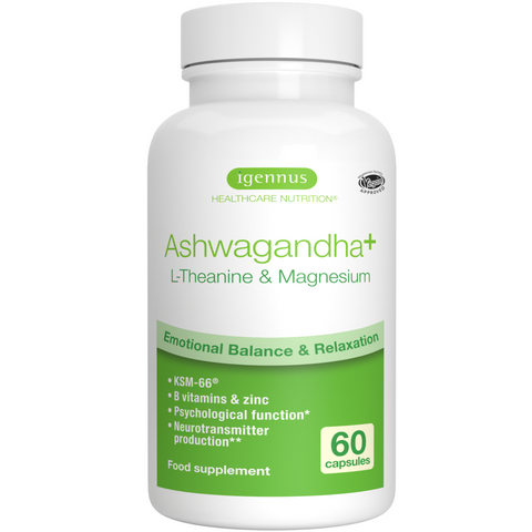Ashwagandha+ L-Theanine & Magnesium, Adaptogen Complex With KSM-66, Zinc & B Vitamins, Vegan, 60 Capsules