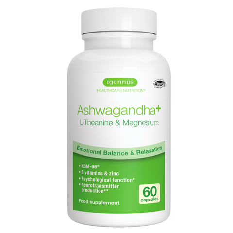 Ashwagandha+ L-Theanine & Magnesium, Adaptogen Complex with KSM-66, Zinc & B Vitamins, Vegan, 60 Capsules