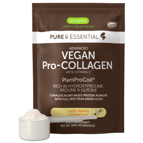 Vegan Pro-Collagen Protein Powder, Enhanced with Glycine, Proline & Hydroxyproline & Vitamin C, Original or Light Vanilla Flavour, 35 Servings