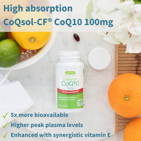 CoQ10 100mg - High Absorption CoQsol-CF with Vitamin E & D-Limonene, 120 Softgels