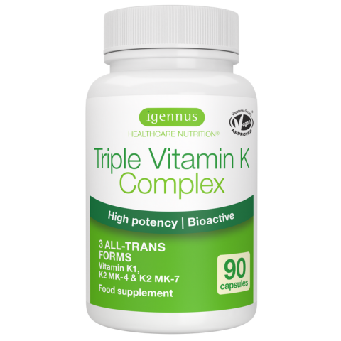 Triple Vitamin K Complex 2700 mcg, High Strength Vitamin K1 & K2 (MK-4 & MK-7), Bioactive Natural Forms, Clean Label, Vegan, 90 Capsules