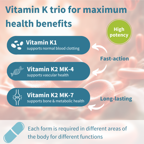 Triple Vitamin K Complex 2700 mcg, High Strength Vitamin K1 & K2 (MK-4 & MK-7), Bioactive Natural Forms, Clean Label, Vegan, 90 Capsules