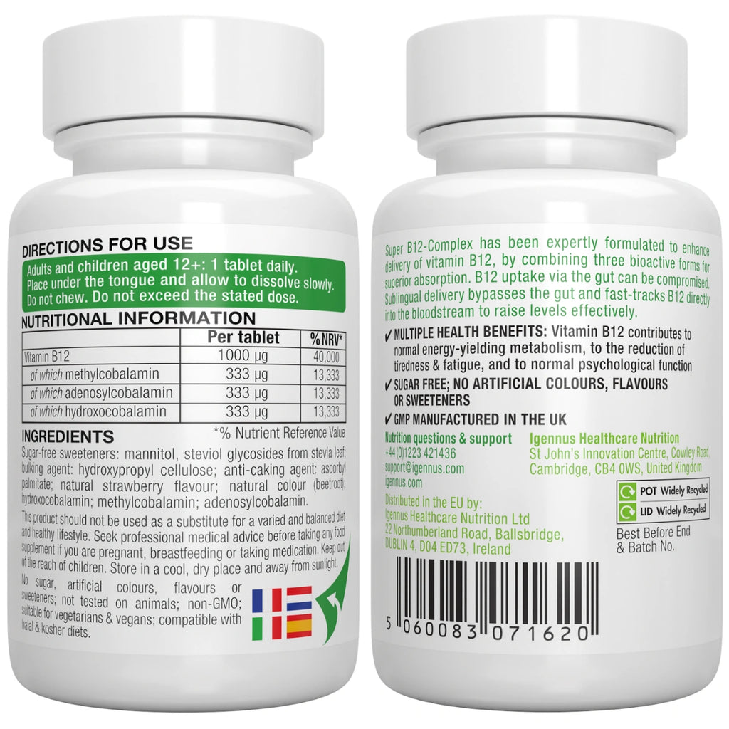 Two white supplement bottles with nutritional information and directions for use on a white background