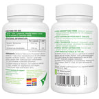Two white supplement bottles with labels showing nutritional information and directions for use.