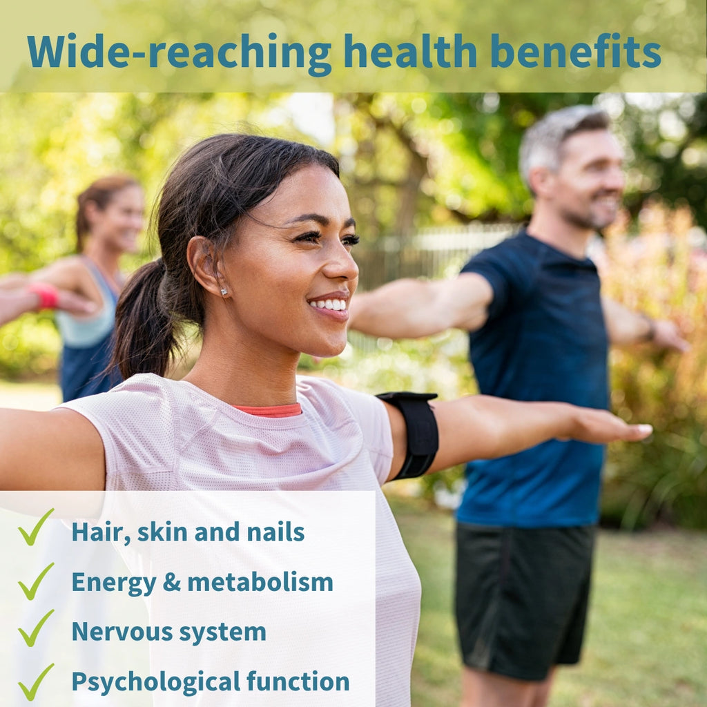 Woman exercising outdoors with text about wide-reaching health benefits