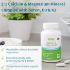 Supplement bottle labeled 'Calcium & Magnesium' with product details on a blurred background