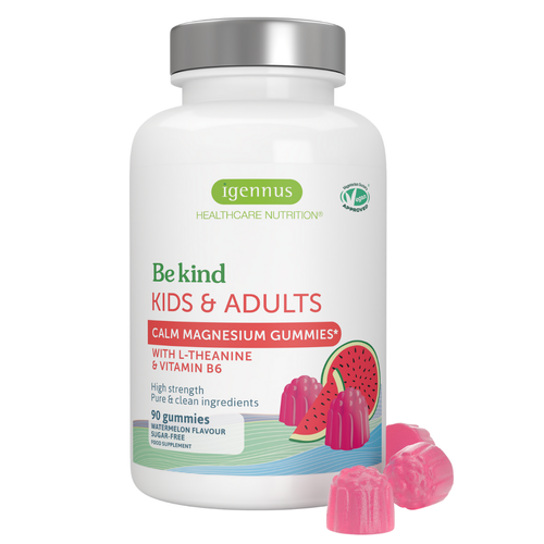 Igennus Calm Magnesium Gummies bottle with pink gummies on a white background