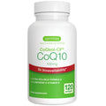 Supplement bottle labeled 'CoQ10' with green and red text on a white background
