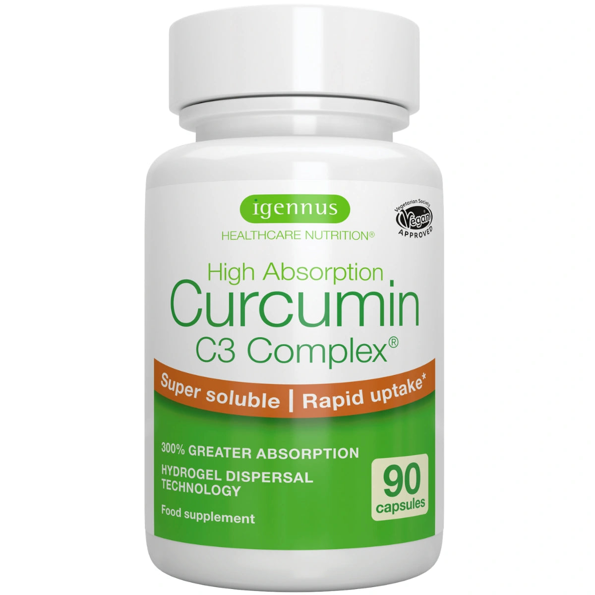 High Absorption Curcumin C3 Complex, Super Soluble & Rapid Uptake, 90 Capsules