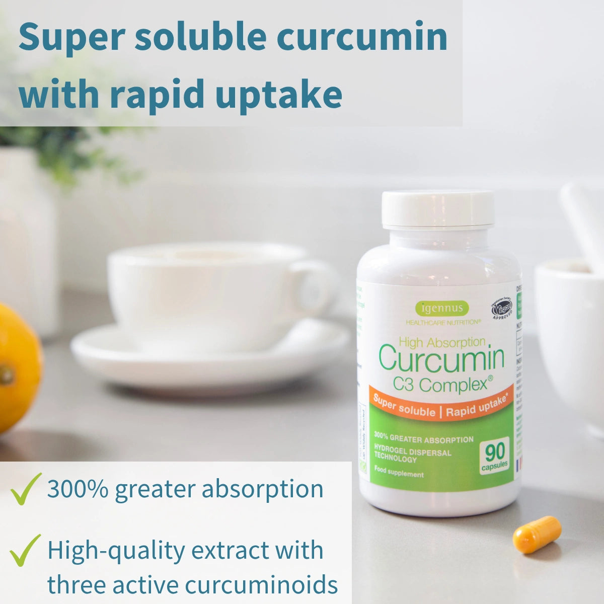 High Absorption Curcumin C3 Complex, Super Soluble & Rapid Uptake, 90 Capsules