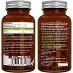 Two brown supplement bottles with labels on a white background