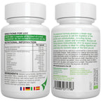 Two supplement bottles with labels showing directions for use and nutritional information.