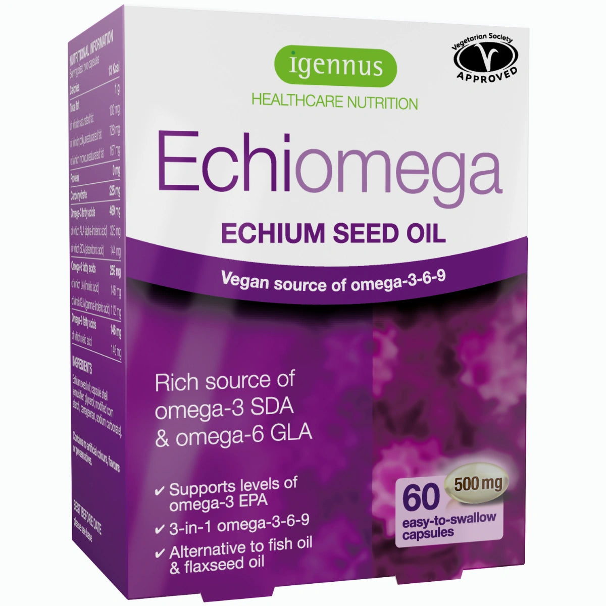 Igennus Echiomega Echium Seed Oil packaging on a white background