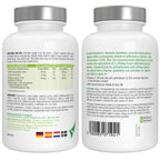 Two white supplement bottles with labels on a white background