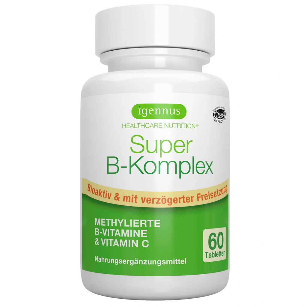 Igennus Super B Komplex Hochdosierter Methylierter B-Vitamin Komplex, 60 Tabletten, mit vollständigem Spektrum an B-Vitaminen, Methylcobalamin, Methylfolat & Vitamin C, Clean Label, Vegan