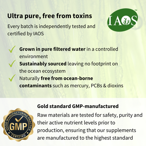 IAOS product label with certification details and green background