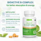 Methylated Super B-Complex, Vitamin B Complex with Vitamin C & Methylfolate, Sustained Release, 60-180 Tablets
